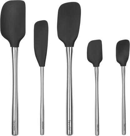 Tovolo Flex Core 5 Piece Silicone Spatula Set Heat Resistant All Silicone Utensils Include Non Stick Spatula Spoonula Jar Scraper, Dishwasher Safe BPA Free Spatulas for Baking Mixing, White