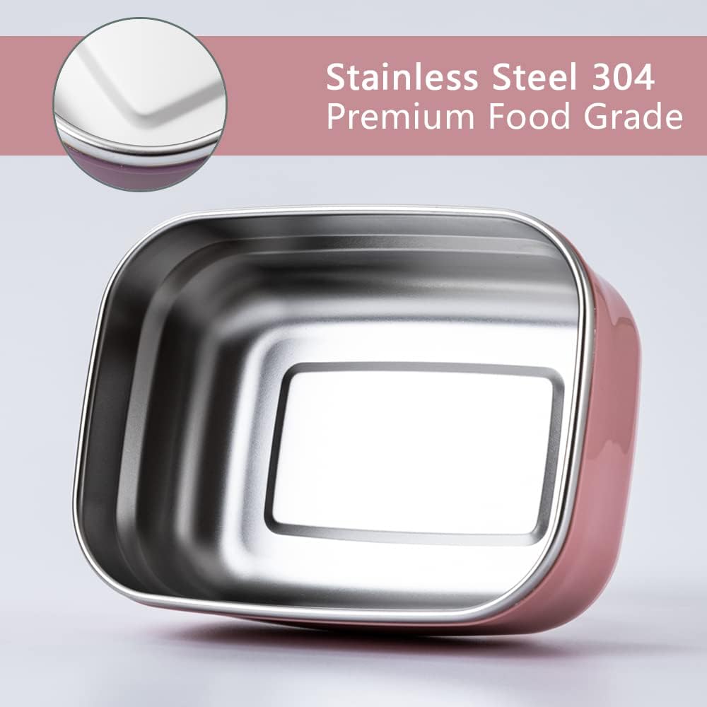 Lille Home Leak Proof Stainless Steel Lunch Snack Containers Set - Ideal for Educational Settings and Daycare - Nesting Trio with Silicone Lids - 47oz+30oz+16oz - Pink