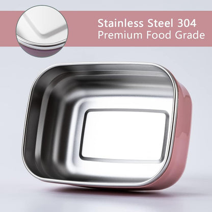 Lille Home Leak Proof Stainless Steel Lunch Snack Containers Set - Ideal for Educational Settings and Daycare - Nesting Trio with Silicone Lids - 47oz+30oz+16oz - Pink