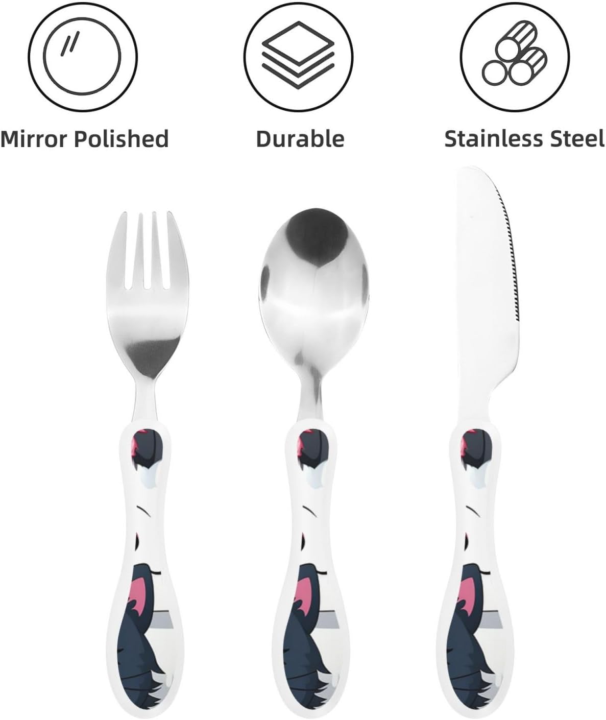 3-Piece Kids Silverware Set With Storage Case, Stainless Steel Reusable Children Safe Knife Spoon Fork Set Cute Kittens Children Flatware Set For Kids Lunch Box