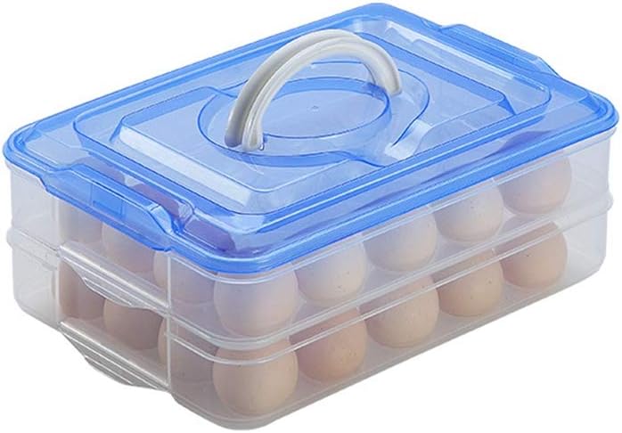 Deviled Egg Tray with Lid, 2-Layer, Stackable Egg Carrier Holder for Refrigerator, Camping Food Storage Container with Handle, Large, 40 eggs(transparent)