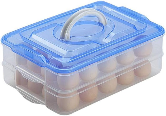 Deviled Egg Tray with Lid, 2-Layer, Stackable Egg Carrier Holder for Refrigerator, Camping Food Storage Container with Handle, Large, 40 eggs(transparent)