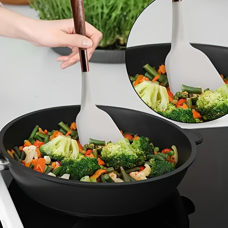 11-Piece Silicone Kitchen Utensil Set with Wooden Handle & Holder – Heat-Resistant, Non-Scratch Cooking Tools for Non-Stick Cookware