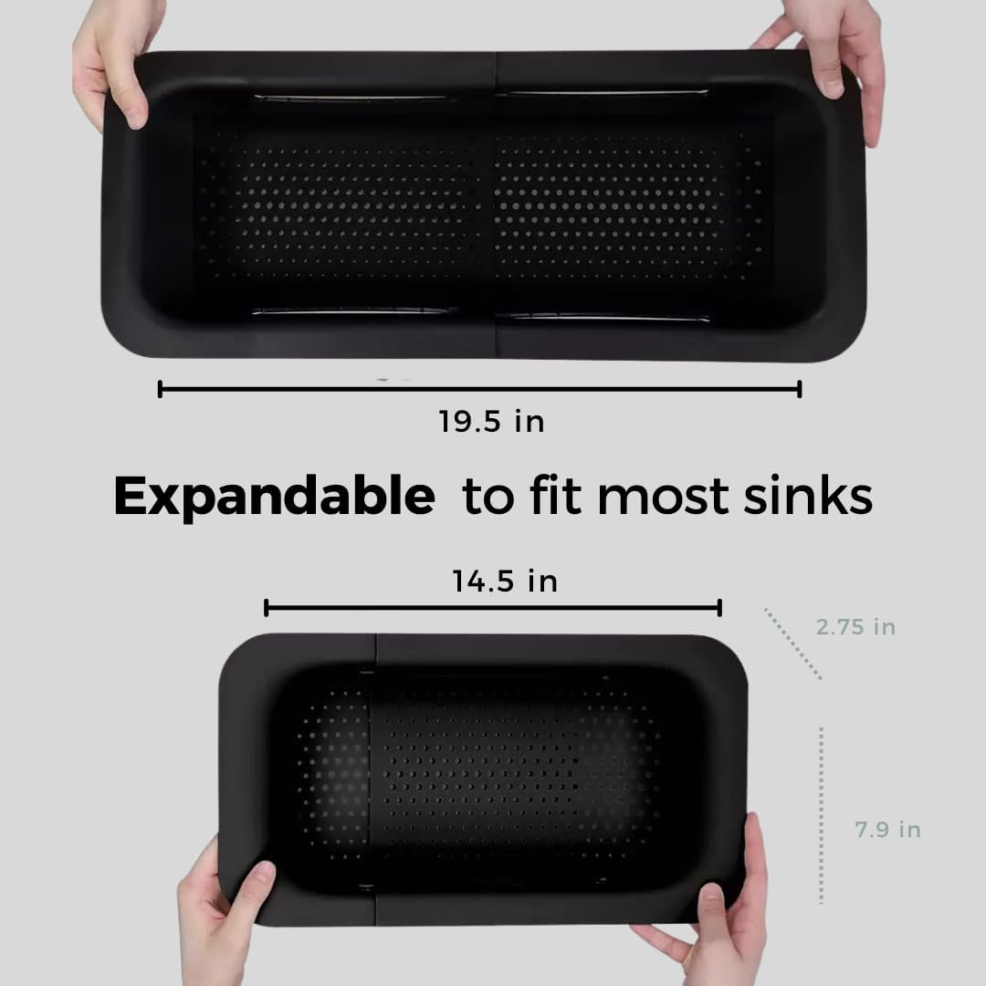 Collapsible Multi-purpose Colander - Over the sink strainer basket - Wash, Drain and Dry - Extendable 14.5-19.5 in -Teal