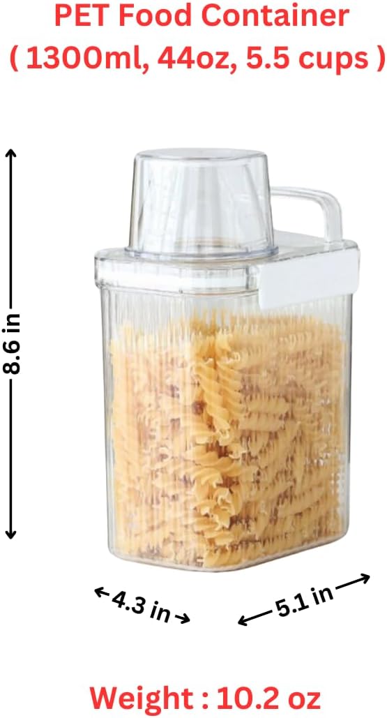 Neoflam 3 Set Airtight Kitchen Pantry Dry Food Container with Handle, Dog, Cat, Pet Feed Dispenser with Measuring Cup, Refrigerator Cabinet Organization for Cereal, Rice, Grain, Pasta (61oz, 1800ml)