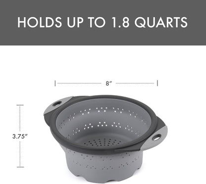 Dexas 10" Collapsible Silicone Colander in Cream, Kitchen Strainer with Handles, 15.1 Cup Capacity | BPA-Free, Heat-Resistant, Space-Saving Kitchen Tool