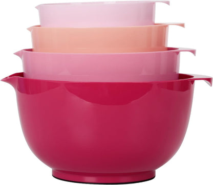 BoxedHome Nesting Plastic Mixing Bowl Set With Pour Spout, Microwave and Dishwasher Safe, BPA free Non-Slip Base, Set of 4 Size 1.7, 2.5, 3.5 and 4.5qt, Great for Prepping, Baking, Cooking (Dark Blue)