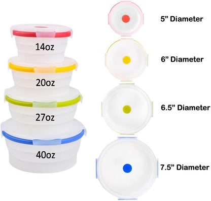 ECOBERI Collapsible Silicone Food Storage Containers, BPA Free, Microwave, Freezer and Dishwasher Safe, Lunch, Meal Prep, Travel, Space-Saving