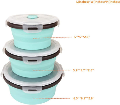 CARTINTS Silicone Collapsible Food Storage Containers-Prep/Storage Bowls with Lids - Set of 3 Square Silicone Lunch Containers - Microwave, Dishwasher and Freezer Safe (blue)