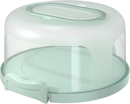 Top Shelf Elements Round Cake Carrier Two Sided Cake Holder Serves as Five Section Serving Tray, Portable Fits 10 inch Cake, Box Comes With Handle, Container Holds Pies (Green)