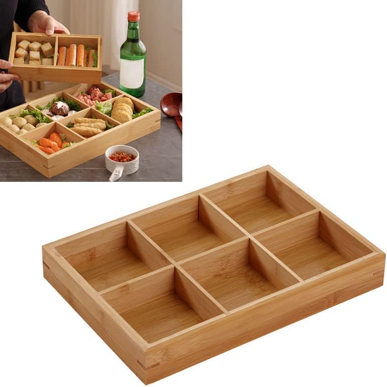 Divided Wooden Tray, Multi Compartments Wooden Serving Tray for Sushi and Hot Pot Restaurants Food Organizer Platter Natural Safe Smooth Polished Surface for Vegetables Snacks Appetizers