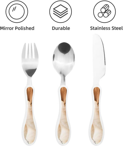 3-Piece Kids Silverware Set With Storage Case, Stainless Steel Reusable Children Safe Knife Spoon Fork Set Cute Puppy Children Flatware Set For Kids Lunch Box