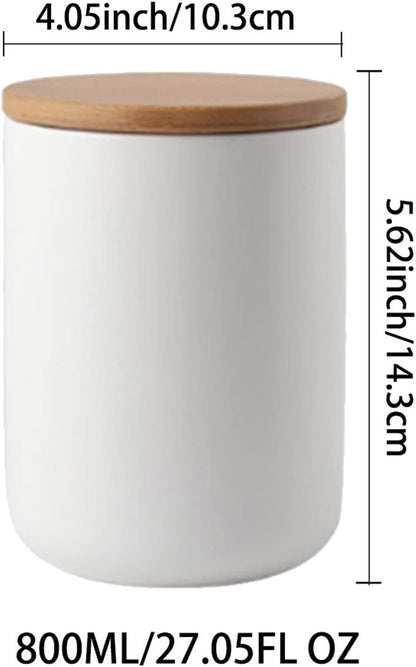 MilkyWay Ceramic Food Storage Jar Canister Modern Design Food Canisters with Airtight Seal Bamboo Lid, Loose Tea Coffee Spice Nuts Snacks Storage Jar Canister (White 8.79oz/260ml)