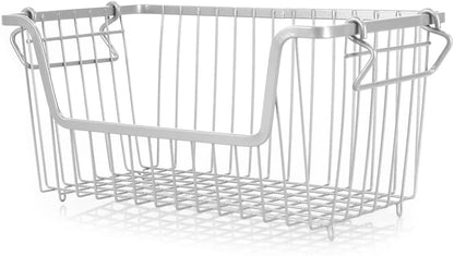 Home Basics Powder Coated Steel Wire Storage Organizer Basket Bin with Handles For Cabinets, Shelves, closet, Kitchen, Bedroom, Laundry Room, Vanity Small