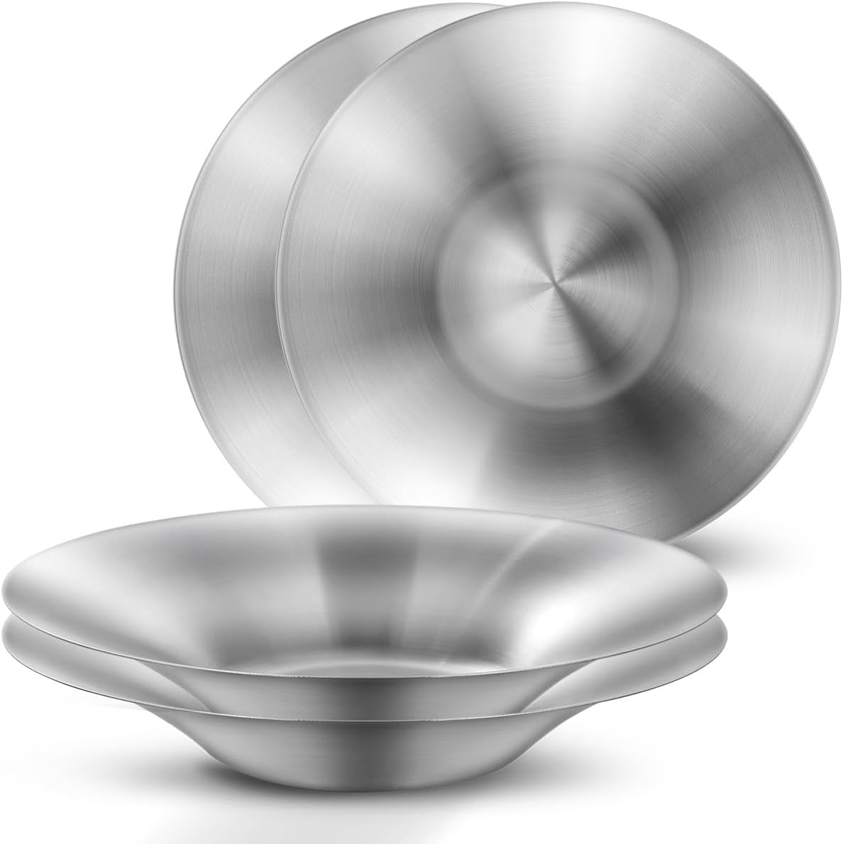 WAGENSTEIGER A Set of 4 Stainless Steel Dinner Plates, Salad Bowls, Spaghetti Serving Platters, Buffet Party Pans, Catering Trays, Classic Brushed Finish, Great for Both Hot & Cold Dishes (4)