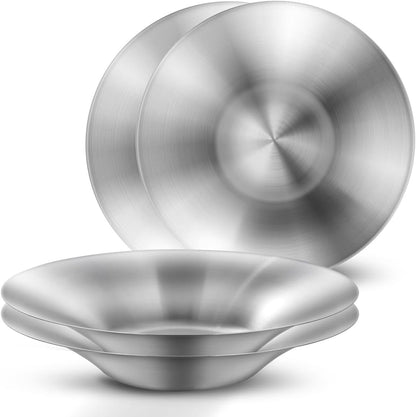 WAGENSTEIGER A Set of 4 Stainless Steel Dinner Plates, Salad Bowls, Spaghetti Serving Platters, Buffet Party Pans, Catering Trays, Classic Brushed Finish, Great for Both Hot & Cold Dishes (4)