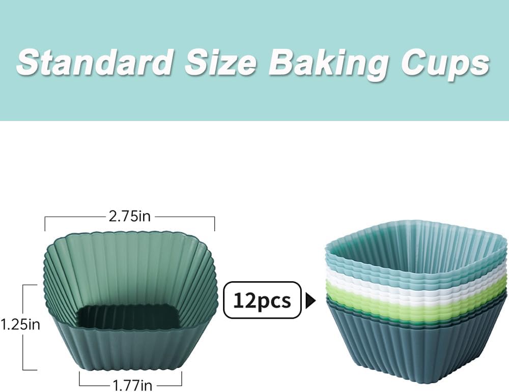 Silicone Cupcake Liners, Upgrades 36 Pack Reusable Baking Muffin Cups Nonstick 3 Shapes Pastry Cake Molds Bento Lunch Box Dividers