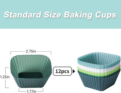 Silicone Cupcake Liners, Upgrades 36 Pack Reusable Baking Muffin Cups Nonstick 3 Shapes Pastry Cake Molds Bento Lunch Box Dividers