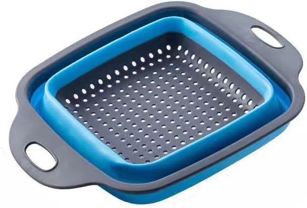 NIWWIN Pack of 2 Foldable Pasta Strainers, Foldable Kitchen Colander for Draining Fruit, Kitchen Silicone Adjustable Filter Vegetables Fruit Baskets,Portable Sink Washing Up Bowl (Red)