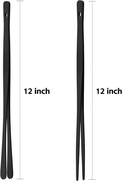Tifanso Kitchen Tongs for Cooking - 2PCS 12" Stainless Steel Cooking Tongs Tweezers, Metal Fine Kitchen Utensils with Precision Serrated Tips, Professional Chef Tweezers for Serving, BBQ, Pasta, Salad
