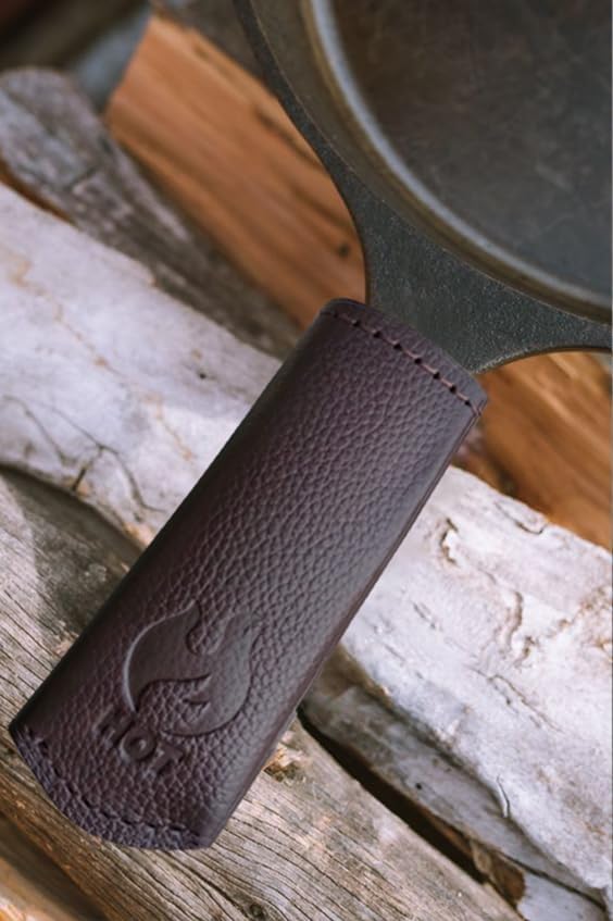 Leather Cast Iron Skillet Pan Handle Cover (Standard 4.5) Thick Leather Heat Resistant Handle Holder for Cast Iron Skillets & Pans (Handmade)