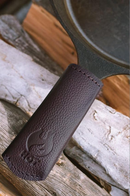 Leather Cast Iron Skillet Pan Handle Cover (Standard 4.5) Thick Leather Heat Resistant Handle Holder for Cast Iron Skillets & Pans (Handmade)
