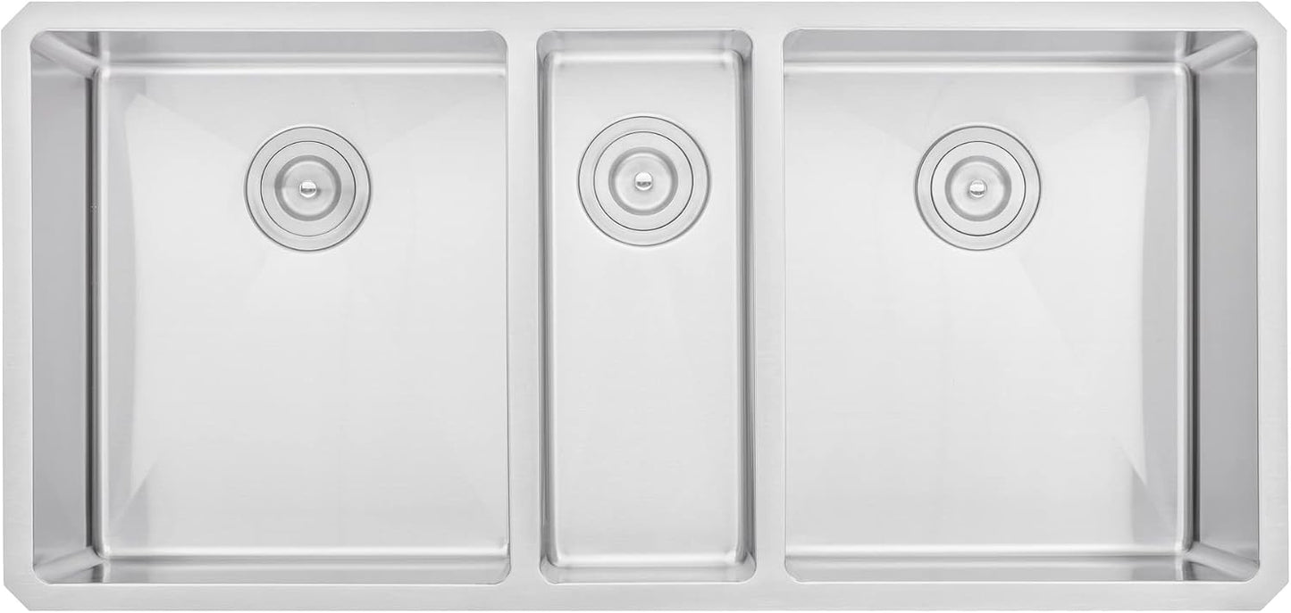 42 in. x 20 in. x 10 in. 16-Gauge Stainless Steel Undermount Triple Bowl Kitchen Sink with Collapsible Colander Set and Strainer