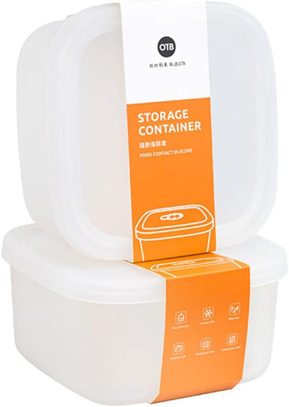 OTB Set of 2 Reusable Silicone Containers Clear, Nesting Leak-free Silicone Food Storage Boxes, BPA Free, Airtight, Dishwasher and Freezer Safe