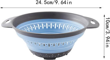 Collapsible Kitchen Colander and Strainer Set - Round Folding Food Strainer, Space-Saving Silicone Colander for Pasta, Vegetables & Fruits, Dishwasher-Safe Colander, Easy Storage Colander for Kitchen