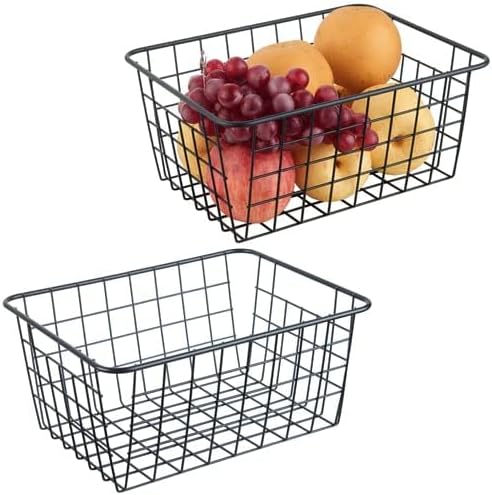 JUNCHU CHERRY Wire Kitchen Storage Basket 4 Packs,Perfect Pantry Organization Accessories Baskets,Laundry Basket,Countertop Organization,Suitable for Kitchen,Bathroom,Bedroom,Tabletop,Stackable,Chrome