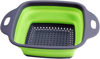 Collapsible Silicone Colander Strainer - Square - Green and Gray