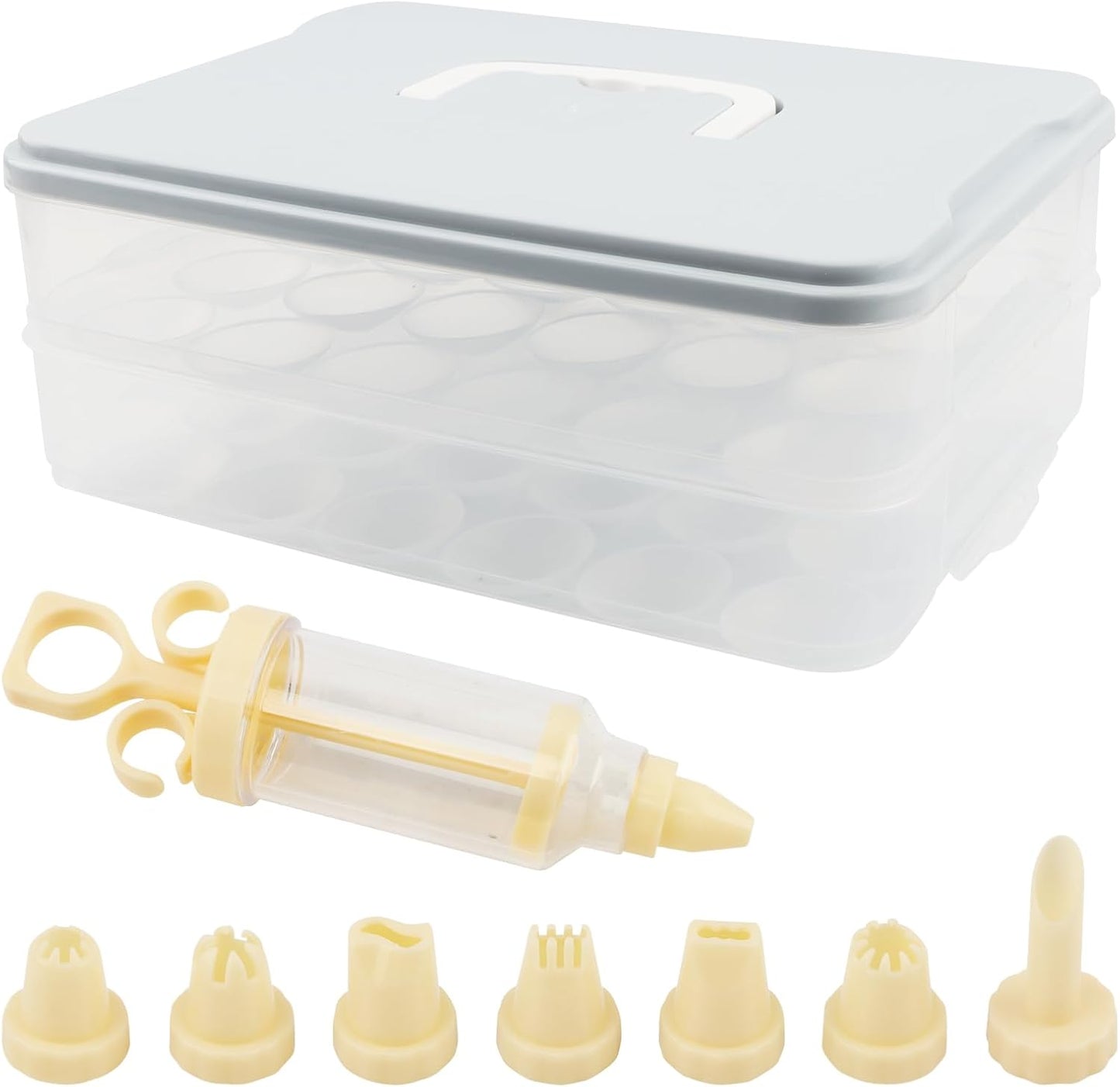 2-Layer Easter Deviled Egg Containers With Lid,48PCS Deviled Eggs Tray Carrier with Hand Injector Piping Tool, Platter Holder Organizer for Refrigerator Party Picnic Travel
