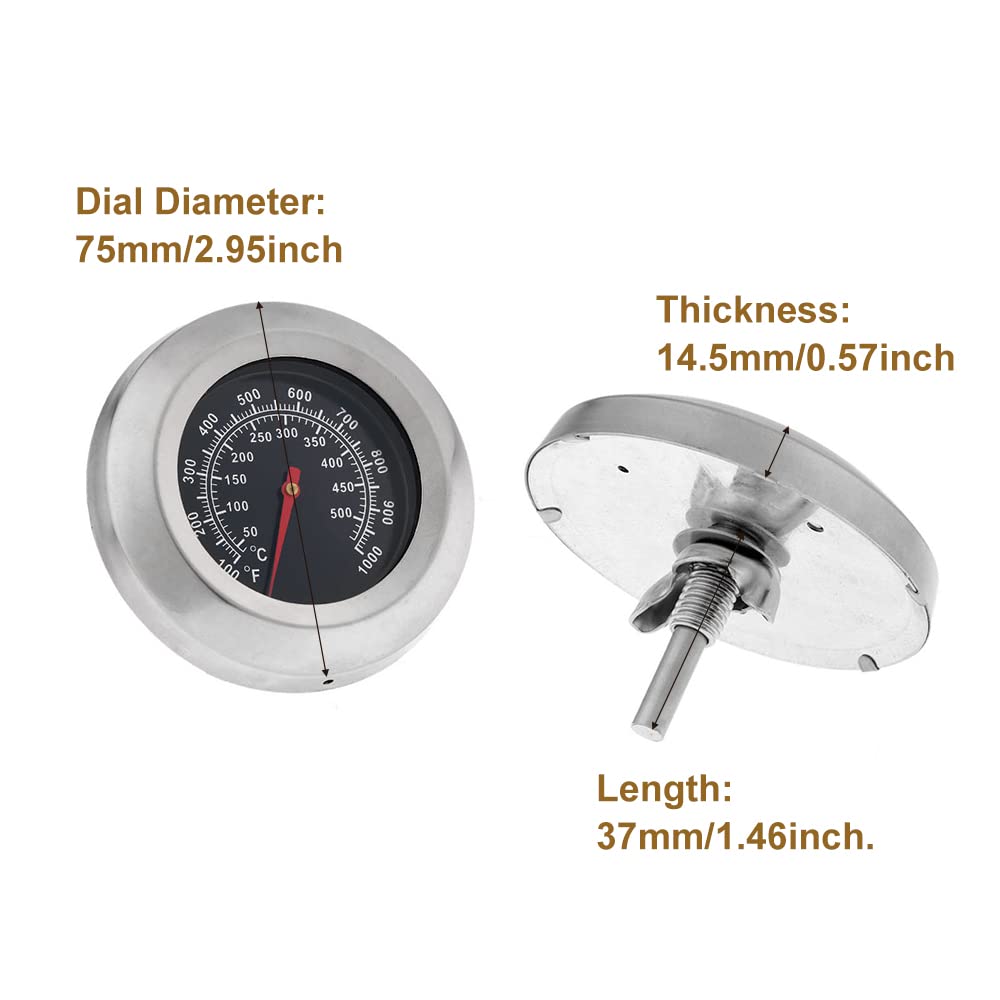 3" Face 1000F Charcoal BBQ Thermometer,1PC Barbecue Temperature Gauge