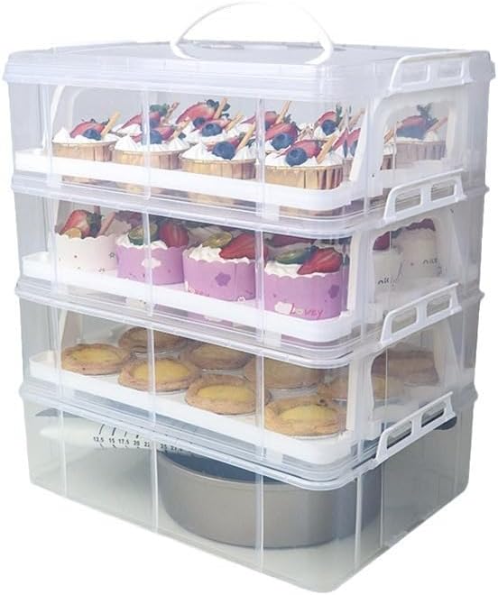 4-Tier Cupcake Carrier Holds 48 Cupcakes - Portable Dessert Holder with Secure Clips & Clear Shell, Stackable Storage Container for Parties, Birthdays, Baking, Clear/White