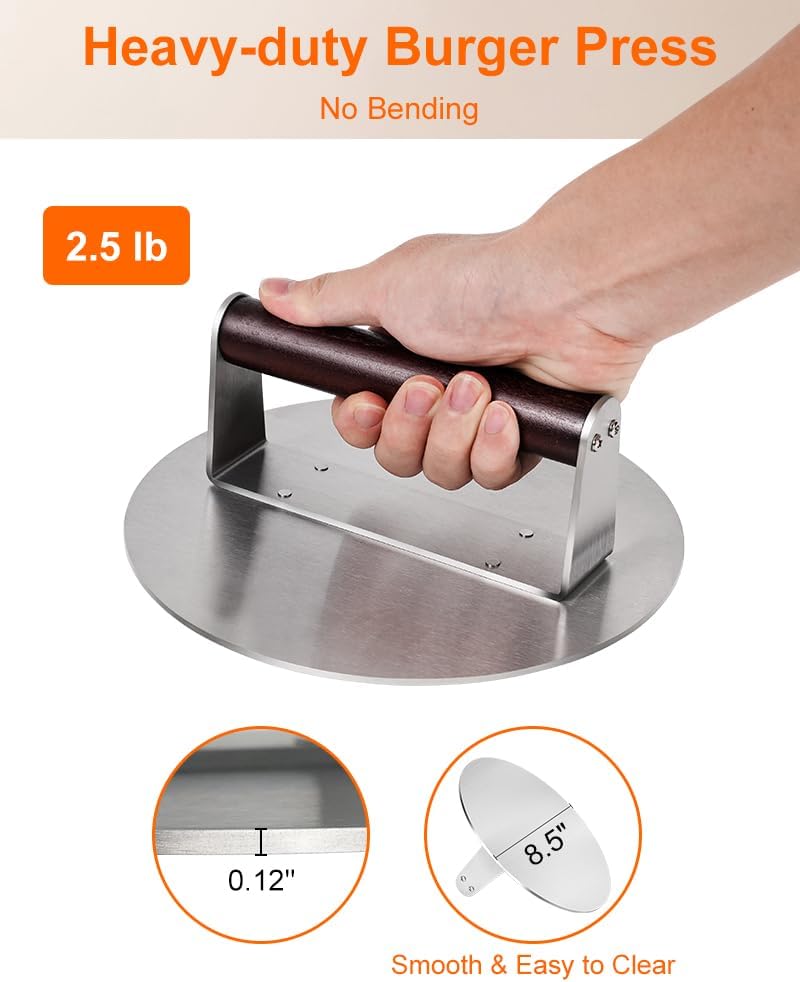 Brigii 8.5" Stainless Steel Smash Burger Press, Heavy Duty Smasher