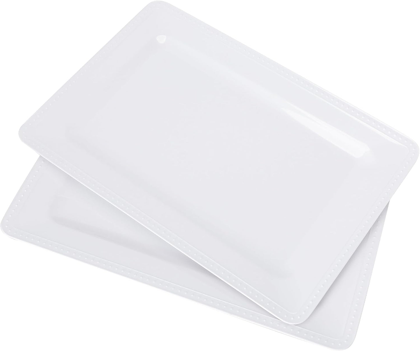 Melamine Large Serving Platter Set for Party Supplies,16"x11" Platters for Serving Food, 2pcs White reusable Serving Tray for Cookie, Fruit, Snack,Party Food Display,Stackable Kitchen CounterTop Tray