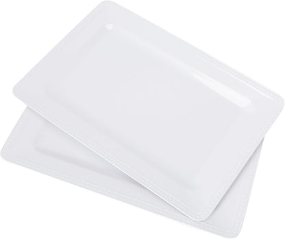 Melamine Large Serving Platter Set for Party Supplies,16"x11" Platters for Serving Food, 2pcs White reusable Serving Tray for Cookie, Fruit, Snack,Party Food Display,Stackable Kitchen CounterTop Tray
