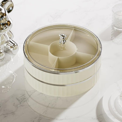 Rotating Snack Organizer with Lid,Accessible Luxury and High-End Snacks, Melon Seeds, Candies, Dried Fruits and Nuts Plate, Living Room Coffee Table, High-Looking Fruit Plate (Cream)