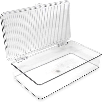 Isaac Jacobs Medium Stackable Organizer Bin (10.75”x6.5”x3.7”) w/ Hinged Lid, Clear Storage Box, Home, Office, School, Fridge, Bathroom, Kitchen, Pantry Container, BPA-Free, Food Safe (Medium, Clear)