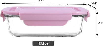 FEOOWV 4Pack 13oz/0.37L Glass Meal Prep Containers with Lids, Glass Storage Containers with Lids, BPA-Free, Pantry Organizers and Storage, Freezer to Oven Safe (Pink)