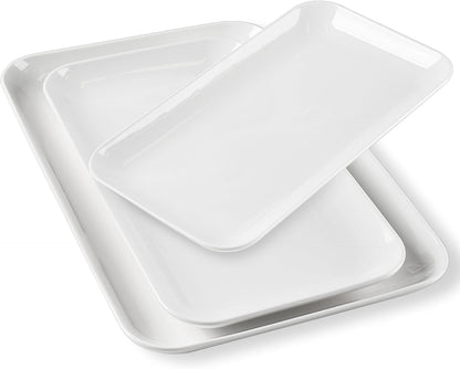 DELLING Large Serving Platter Set of 3, 16/14/12 Inch Porcelain Serving Trays for Party - White Ceramic Rectangular Platters for Entertaining, Appetizer Fruit Tray for Father's Day Shower Dinner