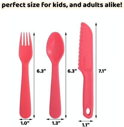 Jawbush 16 Pcs Kids Utensils, Plastic Kids Forks and Spoons, Reusable Toddler Utensils, Durable Flatware Set for Lunch Box, Easy to Use, BPA Free