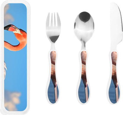 3-Piece Kids Silverware Set With Storage Case, Stainless Steel Reusable Children Safe Knife Spoon Fork Set African Lion Black And White Children Flatware Set For Kids Lunch Box