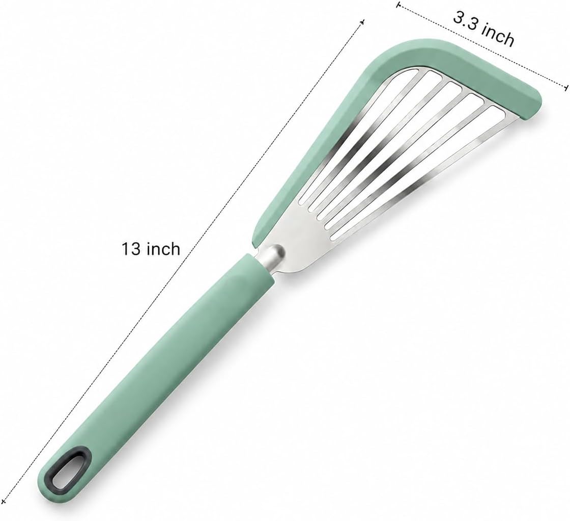Nonstick Fish Spatula With Silicone Edge, FENGCHEN Silicone Fish Spatula, Heat-Resistant Fish Turner Spatula,Fish Spatulas For Cooking, For Scrapping, Flipping, Frying, Turning Foods (Silver)
