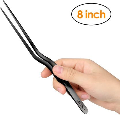 Gutsdoor 8 Inch Plating Tweezers Stainless Steel Precision Culinary Tweezer Silver Kitchen Straight Tweezers Tongs