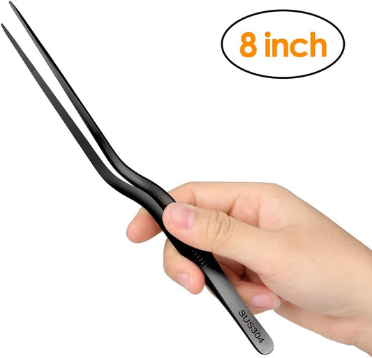 Gutsdoor 8 Inch Plating Tweezers Stainless Steel Precision Culinary Tweezer Silver Kitchen Straight Tweezers Tongs