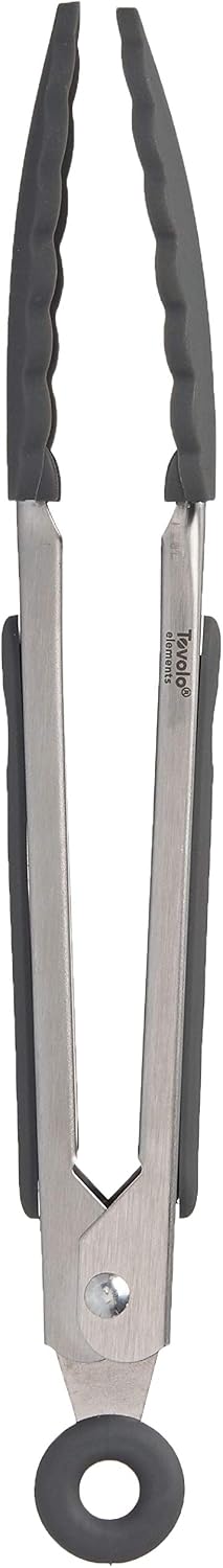 Tovolo Stainless Steel Tongs with Silicone Tips Set of 3 Mini 7” 9” 12 Inch with Easy Lock Mechanism for Cooking Grilling Air Fryer Serving, Red Black Charcoal Gray Heat Resistant Kitchen Tongs