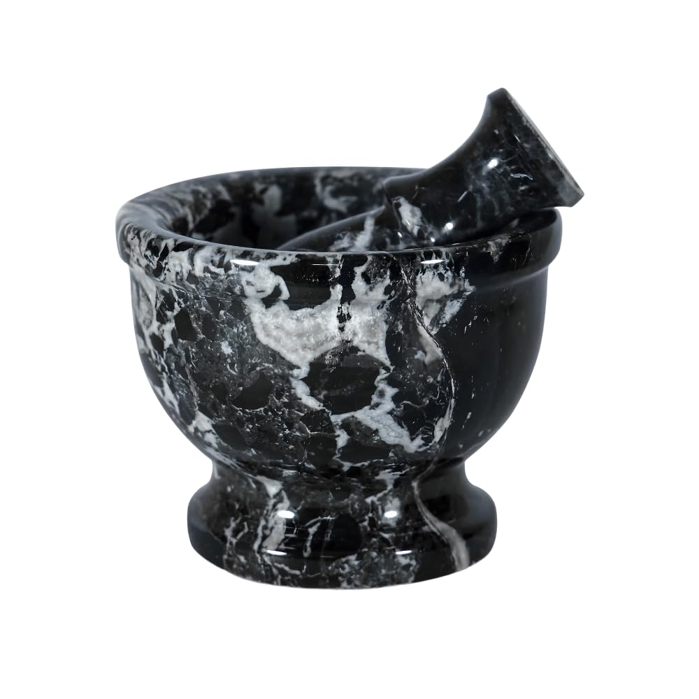 Mortar and Pestle Set – Large Stone Grinder with Polished Bowl & Non-Slip Base | Elegant Onyx Marble Kitchen Tool for Spices, Herbs & Guacamole