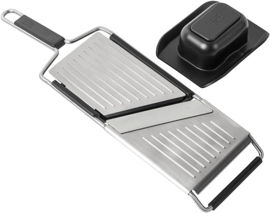 Kuhn Rikon Essential Mandoline Slicer – Adjustable Stainless Steel Blade for Vegetables & Fruit – Non-Slip Base, Safety Hand Guard Included