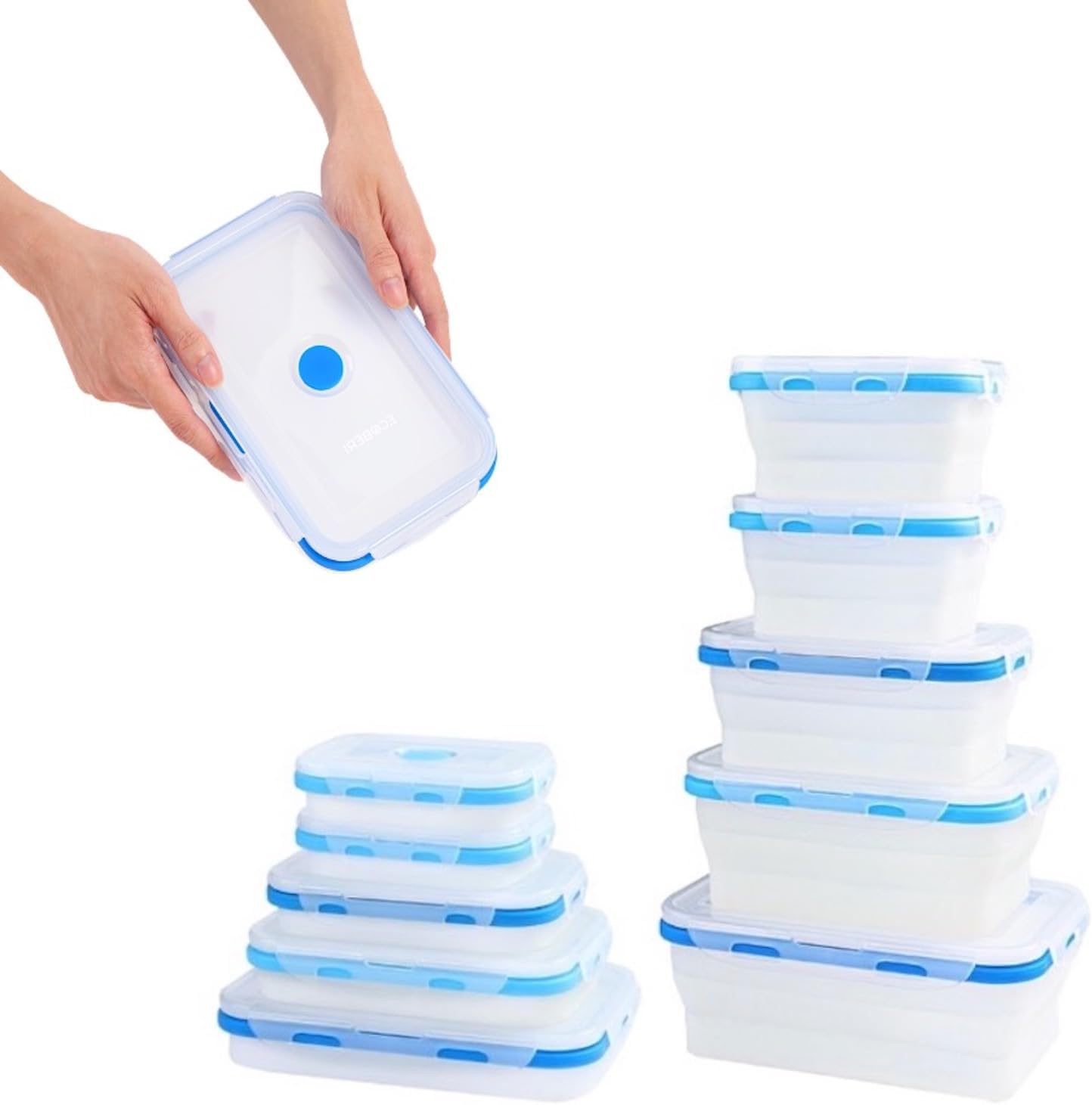 ECOBERI Collapsible Silicone Food Storage Containers, BPA Free, Microwave, Freezer and Dishwasher Safe, Lunch, Meal Prep, Travel, Space-Saving